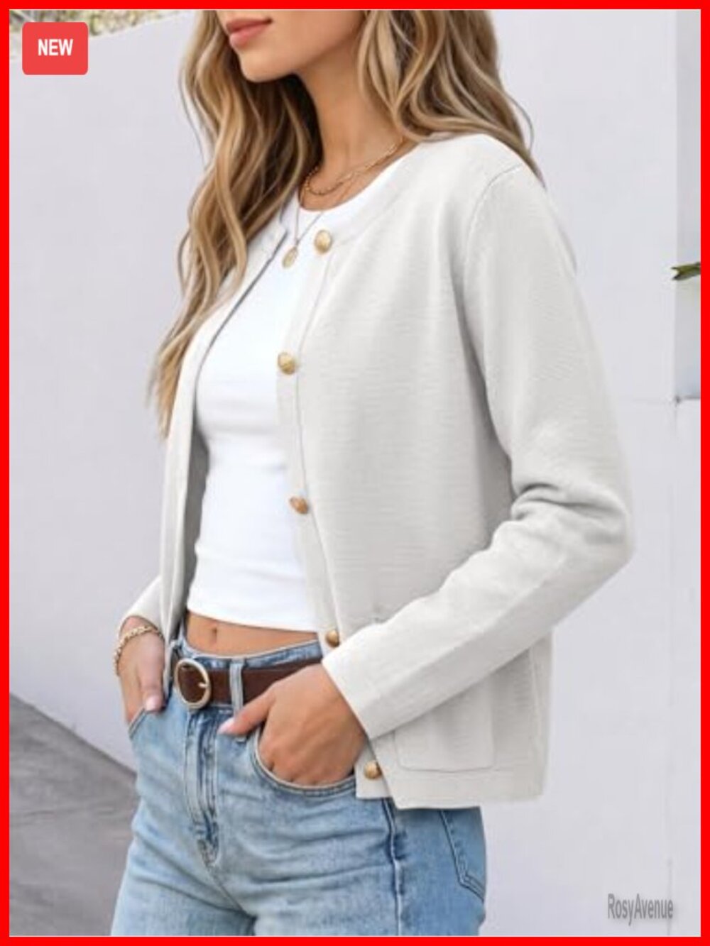 Striped Cropped Cardigan Sweater Button Down Knit Jacket - Picture 5 of 7
